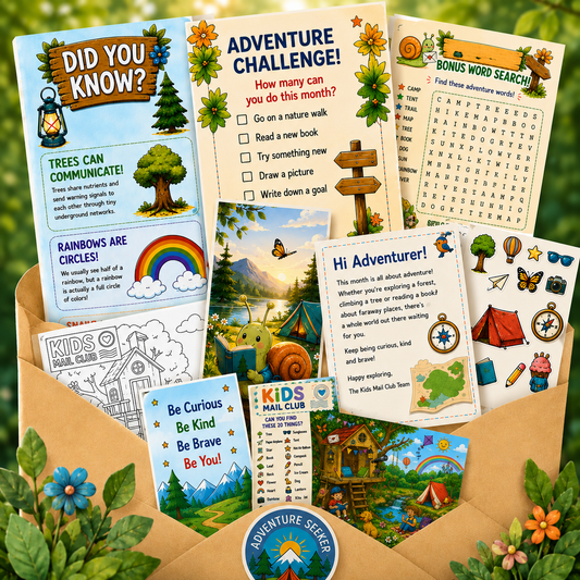 Kids Mail Club Adventure Subscription Box contents